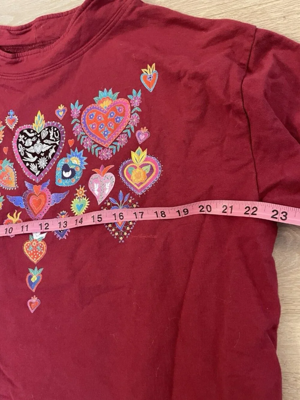 Sabaku Artwear Sweater Pullover From the Heart Hippie Burgundy Red Art To Wear L